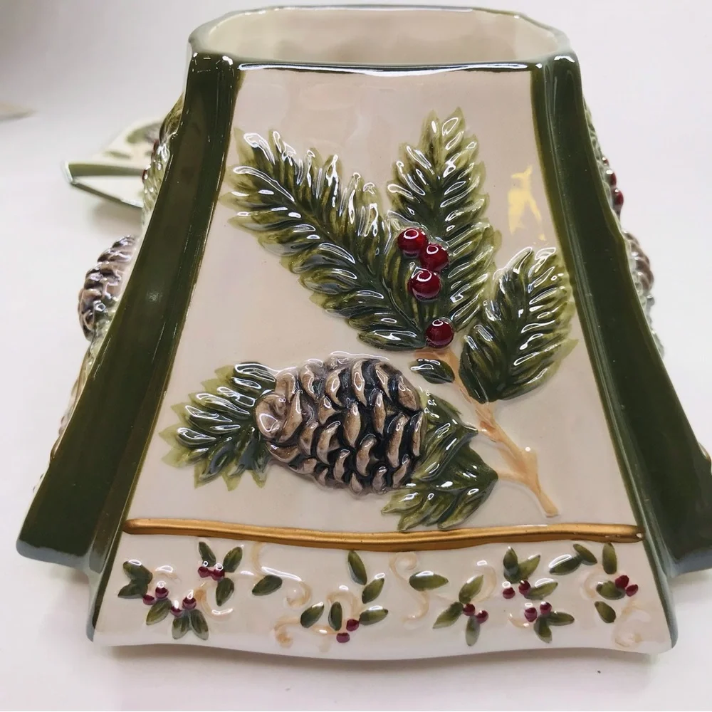 Yankee Candle Large Jar Shade Topper Plate Pine Winter Ceramic Iridescent